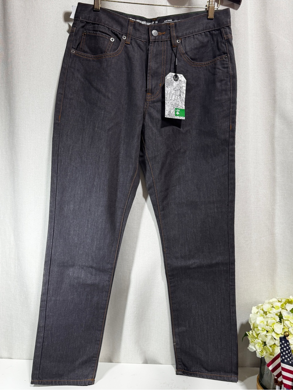 LRG Men’s Raw Denim Jeans Size 32 Grayish Brown Mid-Rise Tapered Cotton 5-Pocket